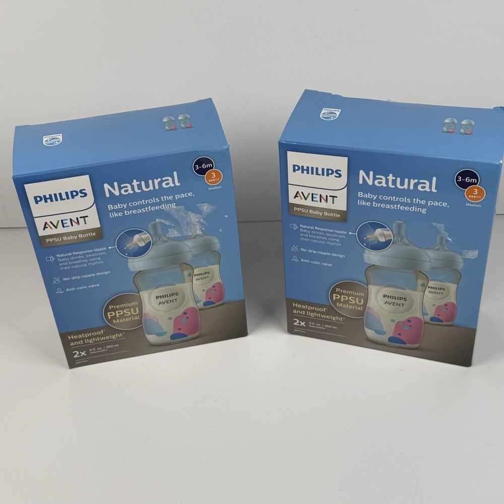 Philips Avent Natural PPSU Baby Bottles - 9oz 2pk TWO BOXES 3 Medium No Drip